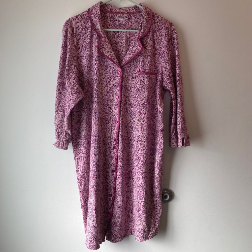 Laura Scott Nightgown W XL Pink Paisley Button Prairie Cotton Sleepwear Granny